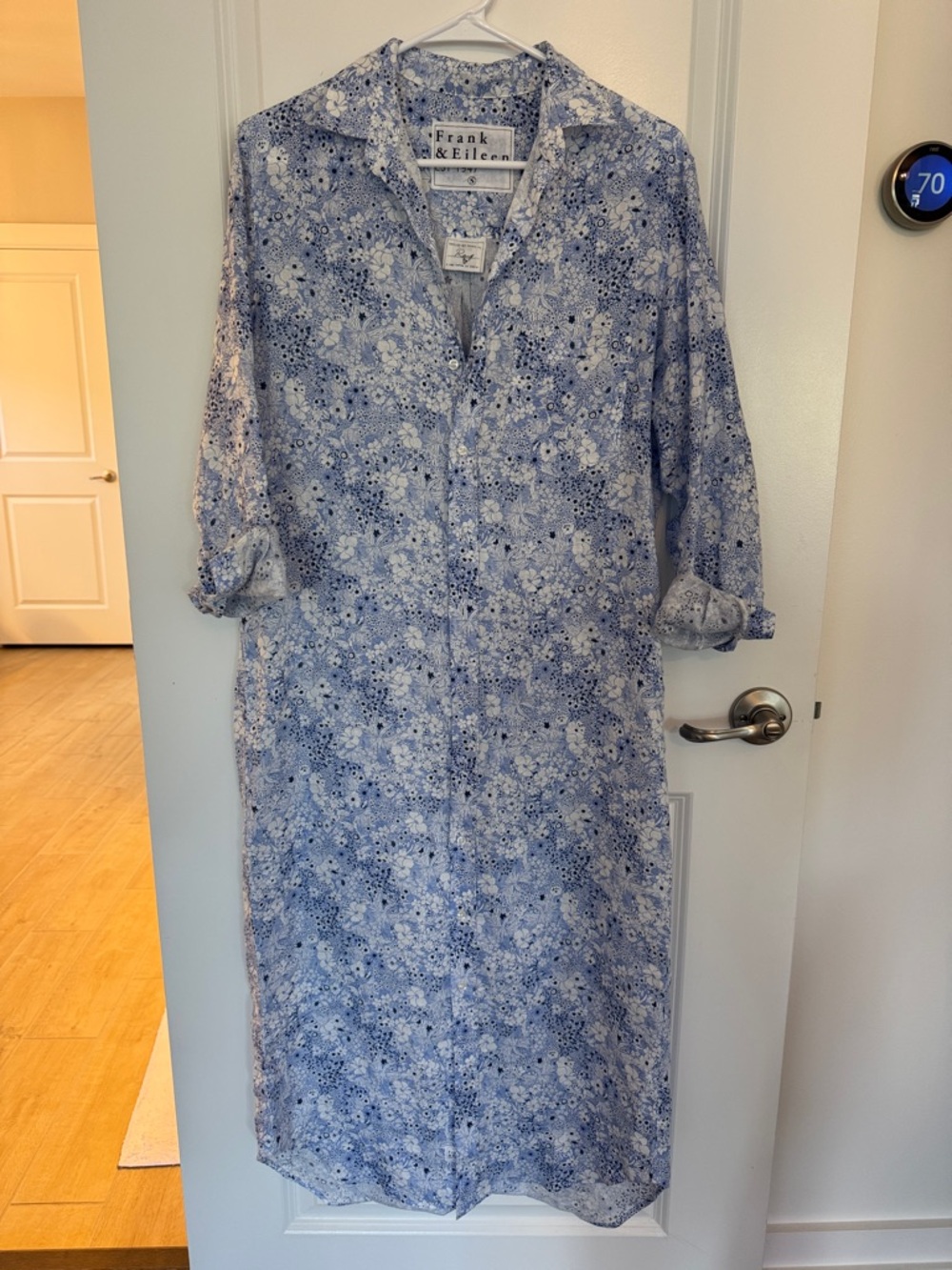 Frank & Eileen Blue and White Floral Long Sleeve Shirt Dress